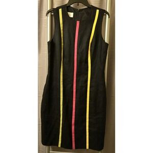 Vintage Santa Fe Sheath Dress Womens Size 10 Black Linen Career Office Lined